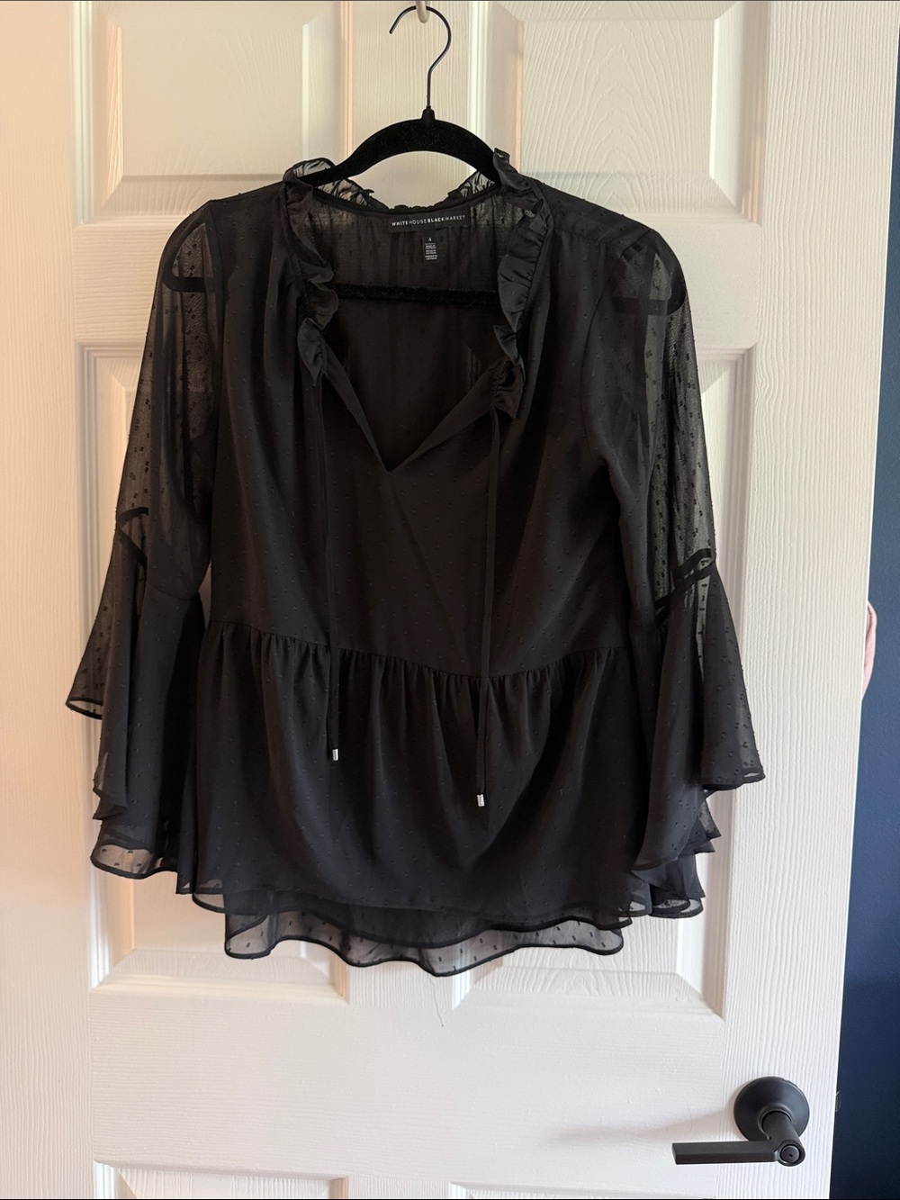 White House Black Market Black Sheer Ruffle Peplum Blouse